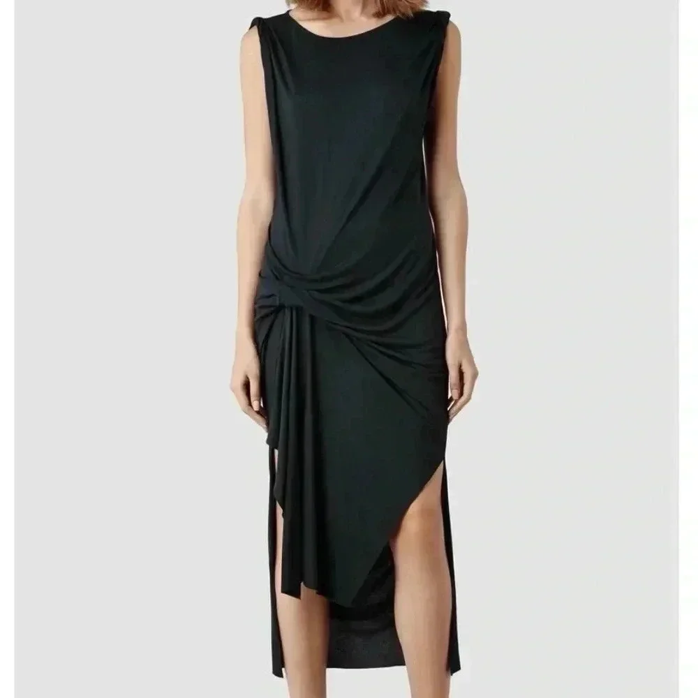 All Saints Sleeveless Asymmetrical Lightweight Grey Riviera Jersey Dress XS